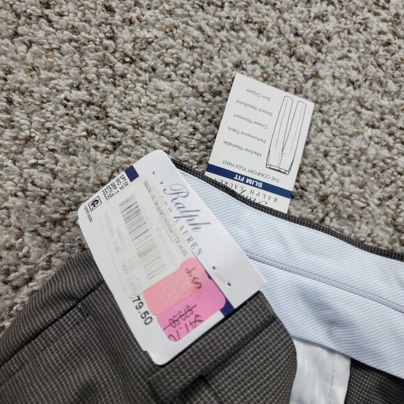 Ralph by Ralph Lauren Dress Pants Mens 40x30 Gray Beige Flat Front Poly Blend - Picture 3 of 7